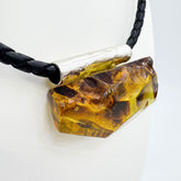 Cognac Amber Free Shape Pendant Necklace With Leather